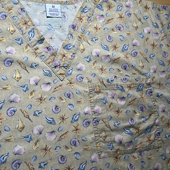 S.C.R.U.B.S. Tan Shells Ocean Patterned Scrub Top - Picture 2 of 5